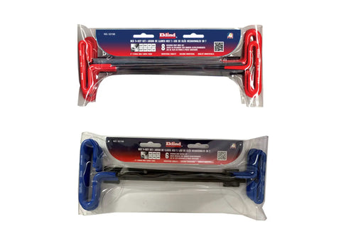 14 Piece Cushion Grip Hex T Key Set Inch And Metric Allen Wrenches 9 Inch Arm Made In USA packaged red and blue handles