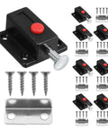 Spring Loaded Door Latch Push Button Cabinet Hardware Kit Black ABS Zinc Alloy Whisper Quiet Operation With Screws And Baffles