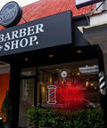 Lit Barber Shop Neon Sign For Wall Decor LED Neon Lights Red Blue White 24 By 13.8 Inch Indoor Display on shop window