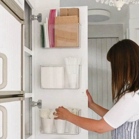 Heavy Duty 20 Pack Soft Close Cabinet Hinges One Half Inch Full Overlay Built Like a Tank Cold Rolled Steel Hardware in cabinet storage.