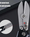 Close-up of secure locking mechanism on five metal sheet crimping tool made from high carbon steel with ergonomic nonslip handle for gutters.