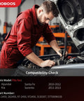 Mechanic checking compatibility for Hydraulic Power Steering Rack And Pinion Assembly Compatible With Hyundai Santa Fe 2010 To 2012 And Kia Sorento 2011 To 2013 Direct Fit New Unit Leak Resistant Ref 26 2450