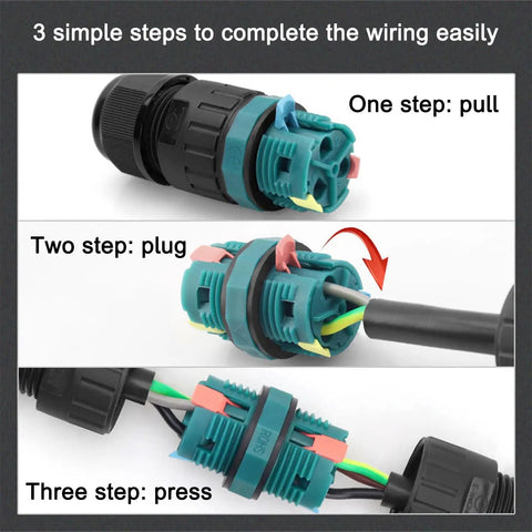IP68 Waterproof 2 Way 3 Pin Junction Box Cable Connector For Outdoor Use 5-12mm Wire Range Screwless Quick Repair Power Extension Connector 2 Pack Set
