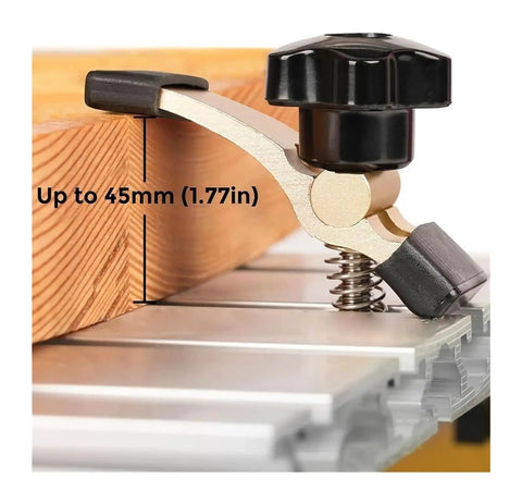 Aluminum T Track Clamp Kit For CNC Routers 2 Pack with Plate Clamps fits 16mm T Slot Table, close-up of adjustable clamp