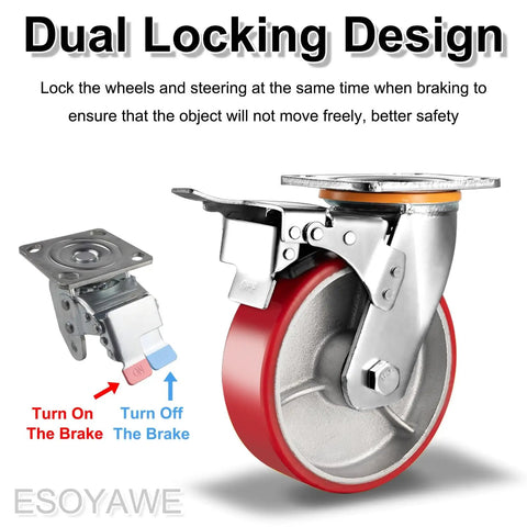 Tough As Nails 8 Inch Heavy Duty Caster Wheel Set Of 4 showing dual locking design for brakes and secure steering, ideal for tool carts.