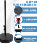 Heavy Duty Outdoor Umbrella Base Stand With Water Or Sand Fill 50 Lb Weight Capacity 20 Inch Black Base for Patio