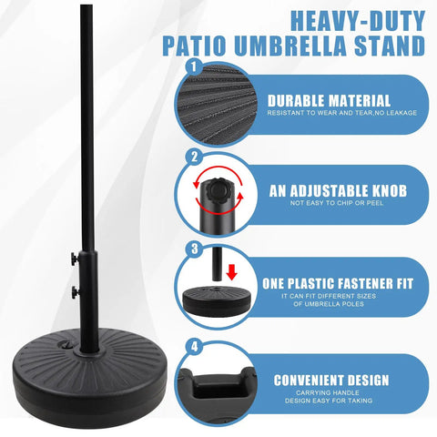 Heavy Duty Outdoor Umbrella Base Stand With Water Or Sand Fill 50 Lb Weight Capacity 20 Inch Black Base for Patio