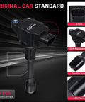 Close-up of ignition coil set of 4 for Nissan Altima Rogue Sentra Versa Frontier Tiida 2.5L engines 2007-2018 NV200 Infiniti QX60.