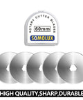 Pro Grade 60mm Rotary Blades Replacement 5 Pack For OLFA Fiskars TrueCut DAFA Cutters Perfect For Quilting Sewing Scrapbooking And Crafts Sharp Durable Premium Japanese Steel For Clean Precise Cuts Every Time.