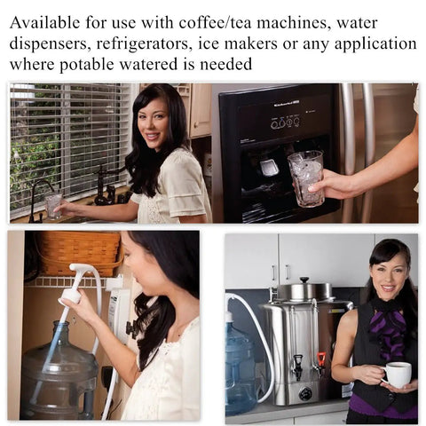Dual Inlet 5 Gallon Water Bottle Pump for Home Kitchen Dispenser with one button control for ice makers and coffee machines.