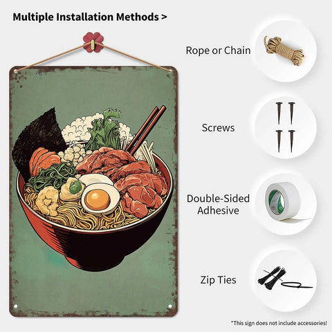 Funny Vintage Metal Sign Ramen Bowl Illustration Tin Wall Art 8x12 Inch Poster For Home Room Garage Office Decor With Rustic Charm And Easy Mounting For That Retro Vibe