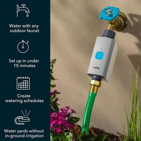 Smart Hose Timer With Two Valves And One WiFi Hub App Controlled Outdoor Faucet Timer for quick install next to plants
