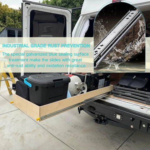 Heavy Duty Locking Drawer Slides Set 10 To 72 Inch Full Extension Ball Bearing Rails for tool boxes in a motorhome