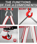 3 Ton Portable Gantry Crane components: hoist, hook, universal wheel, sling strap; industrial use in factory, warehouse, auto shop