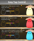 Super Cute Cat Lamp Night Light For Kids Bedroom And Baby Silicone Kitty Nightlight Tap Control 6 Inch BPA Free display