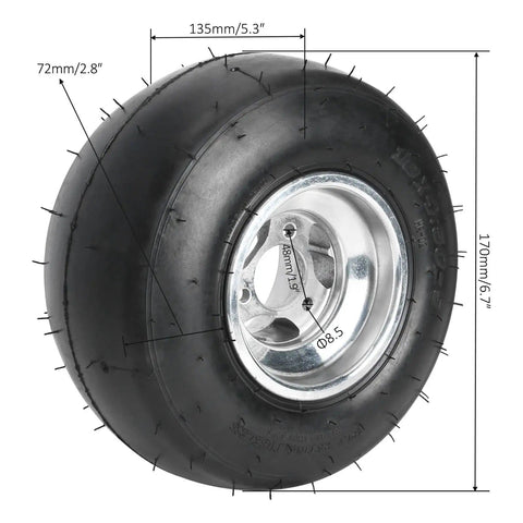 Close-up of 5-inch wheel from 32 Inch Complete Go Kart Rear Axle Kit With 5 Inch Wheels Front Steering Assembly Brakes 420 Sprocket And Seat For DIY Go Kart ATV Quad Trike Buggy Build