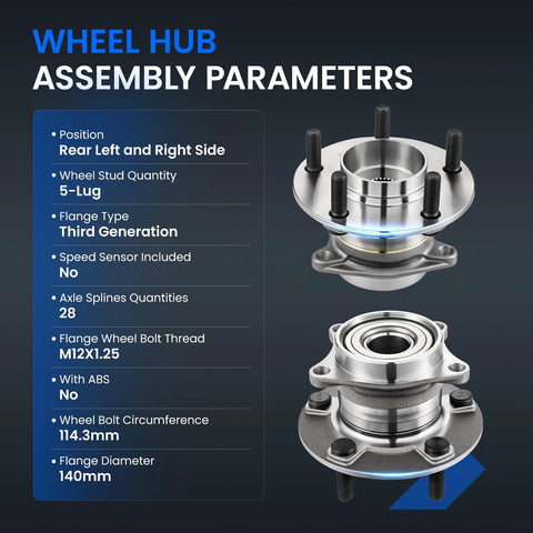 Rear Wheel Bearing And Hub Assembly For Mazda CX9 2007 2008 2009 2010 2011 2012 2013 2014 2015 5 Lug 2 Piece Set AWD Direct Fit
