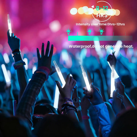 People holding glow sticks in a concert, Bulk 50 Pack White Glow Sticks 4 Inch Long Ultra Bright Lasting 8 To 12 Hours For Emergency