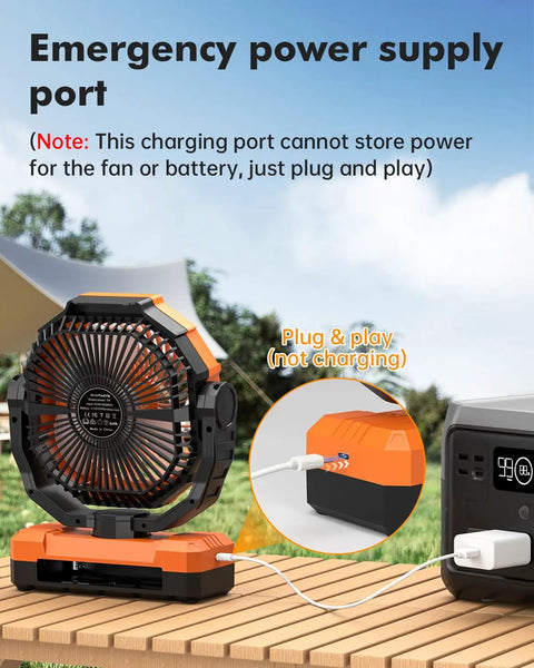 Three In One Camping Fan With Detachable Battery Built In Led Light And Hook Portable Usb Table Fan For Tent And Outdoors