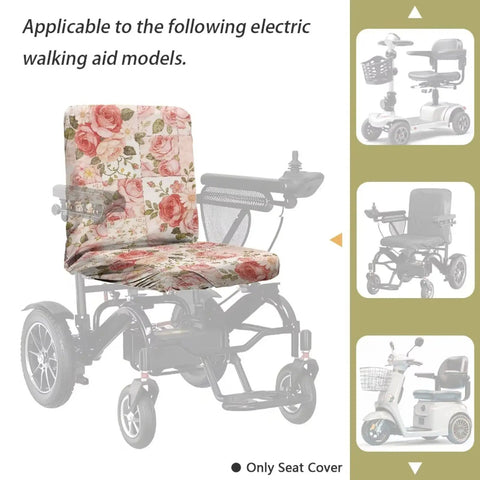 Cool Rose Flower Patchwork Seat Cover For Electric Wheelchair Or Mobility Scooter, Premium Durable Polyester Protector on a wheelchair seat.