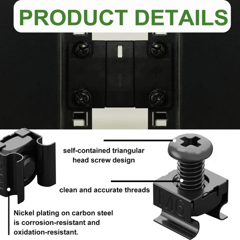 No Sweat M6 X 16Mm Rack Mount Hardware Kit With Square Cage Nuts Server Screws Black Washers And Self Locking Cable Ties product details close-up.