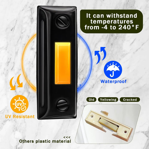 Sturdy LED Lighted Wired Doorbell Push Button With Heavy Duty Wall Mount Night Visibility Durable Metal Housing Easy Replacement For Home And Garage Door Opener Systems, black metal, waterproof, UV resistant