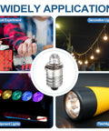 8 Piece Pack Of E10 Miniature Screw Base Light Bulbs Packs A Sweet Warm Yellow Glow Straight Out The Box For Quick Gear Fixes And Toy Mods 3 Volt 0.3 Amp With Snazzy Glass Build, shown in various applications.