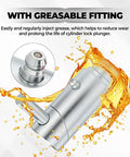 Four Pack Three Quarters Inch Spring Loaded Cam Lock Plunger Pins with grease fittings, close-up view with grease.