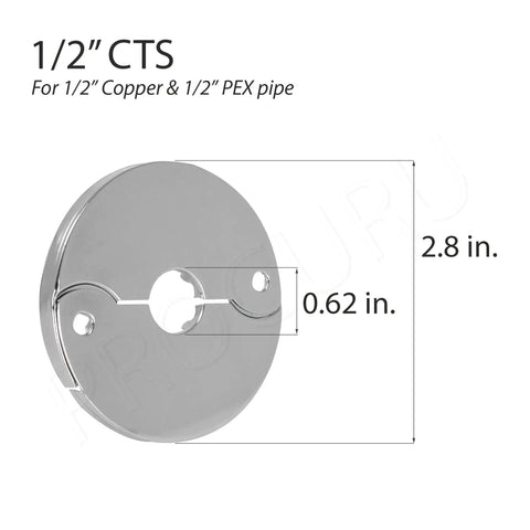 Hinged Split Escutcheons For One Half Inch CTS Pipes In Chrome Finish With Screws Five Eighth Inch OD Pipe Covers Four Pack Easy Installation For Copper And PEX Plumbing Keeps Exposed Pipe Neat And Protected