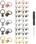 Top Shelf 50 Piece Screw Back Round Head Rivets Pull Ring Studs With Screwdriver Zinc Alloy Finish For DIY Leather Crafts multicolor set.