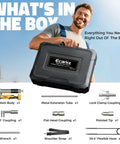Man holding toolkit for Cordless 12000 PSI Grease Gun With 39 Inch Hose, Dual Pistol And Inline Grip, Tool Only
