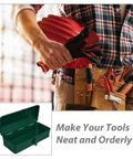 Big Boy Green Metal Toolbox with Rugged Carry Handle and Secure Latch Perfect for Garage Organization and Truck Bed Runs, open showing ample storage.