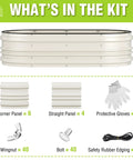 Galvanized Raised Garden Bed Set 4x2x1ft Open Bottom Design kit with panels, gloves, wingnuts, bolts, rubber edging, white