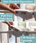 Hand demonstrating one-handed operation of Adjustable Baby Gate For Pets 29 To 39.6 Inches Wide, 30 Inch Tall, auto-close feature.