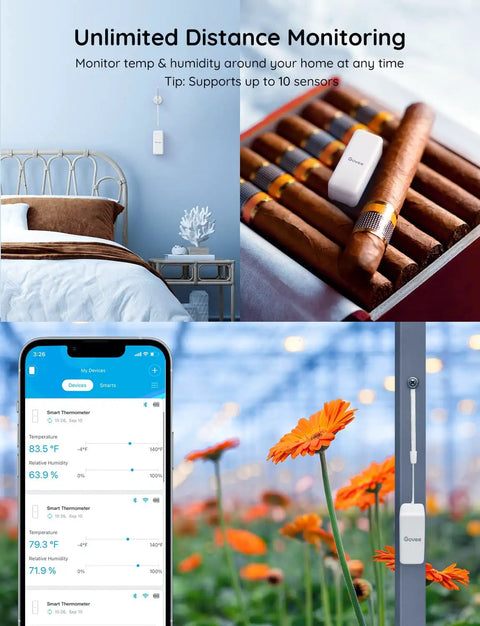 Three Pack WiFi Hygrometer Thermometer Sensor With App Alerts Remote Monitoring For Home And Greenhouse Temperature and Humidity