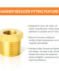 Brass hex bushing fitting kit feature with corrosion-resistant brass for plumbing and hydraulic lines, showing detailed specifications.