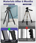 Comparison of materials after 6 months showing Badass 67 Inch Aluminum Laser Level Tripod with flip locks and durability.