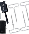 Ice Anchor Drill Adapter Kit With Storage Bag Four Ice Anchor Tools shown with drill guide and metal anchors