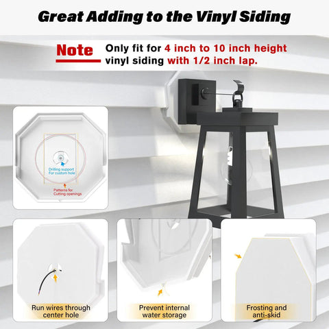 Vinyl Siding Mounting Blocks Kit With Octagon Mount Block And Plate For Half Inch Lap Siding, 4 To 10 Inch Height, White, Premium Paintable Plastic, Weatherproof Exterior Mounting Hardware For Quick No Fuss Easy Siding Install on white vinyl siding