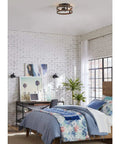Gulliver Collection 2-Light Weathered Gray Farmhouse Flush Mount Ceiling Light With Open Cage Frame in bedroom