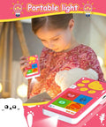 Child using Kids MP3 Player With Bluetooth, 32GB Pink Portable Music Player For Kids with cartoon bear paw button and flashlight.