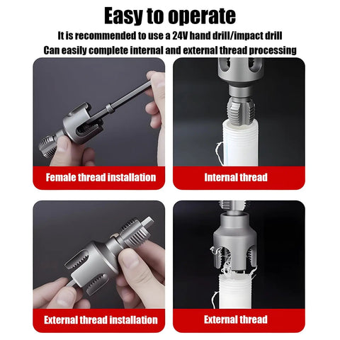 Dual Function Pipe Thread Cutter And Threader Kit For Home Use Internal And External Threading In One Tool on PVC pipe