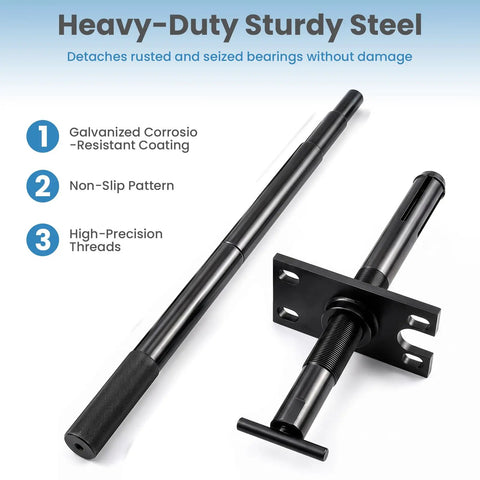Heavy-duty sturdy steel gimbal bearing puller tool for durable performance in detaching seized bearings, part of the Complete Gimbal Bearing Puller And Alignment Kit For Mercruiser Alpha Bravo Volvo Sterndrive With Heavy Duty Bellows Expander And Hinge Pin Tools For Rock Solid Marine Rigging And Built Tough Shaft Adjustments.