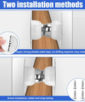 White magnetic RV exterior door catch; dual install options with tape and four screws shown