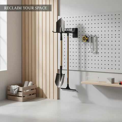 Heavy Duty Iron Wall Mounted Tool Rack For Garage And Shop Vertical Hand Tool Organizer with shovel and rake storage