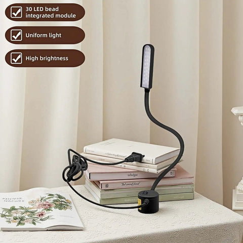 30 LED Sewing Machine Light With Strong Magnetic Base And Fully Flexible Silicone Neck Task Lamp on table, flexible neck visible