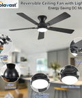 52 Inch Black Low Profile Ceiling Fan With Light And Remote Flush Mount Reversible DC Motor Dimmable LED 3CCT in room view