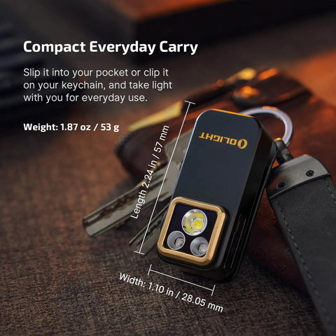 Super Versatile Rechargeable Clip On Flashlight with 600 Lumens, 2.24 in Length, shown on a keychain