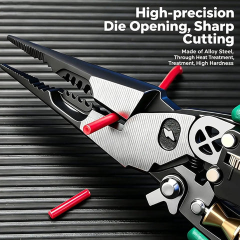 Heavy Duty Four In One Wire Stripping And Testing Pliers All In One Electrician Tool For Stripping Cutting Crimping Twisting Looping Bolt Cutting And Built In Voltage Tester Compact Multi Tool Everyone Needs, alloy steel