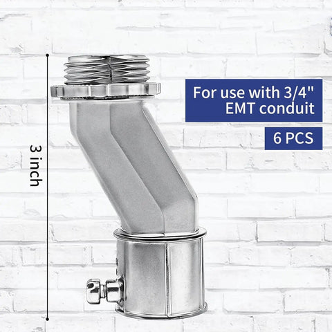 6 Piece Offset Conduit Connectors Zinc Alloy Electrical Tube Fittings With Hella Secure Grip That Drops Into Place For Tight Spots And Provides Knockout Level Durability For Heavy Duty Home Run Wiring Projects You Can Trust, 3 inch offset fitting for 3/4" EMT conduit.